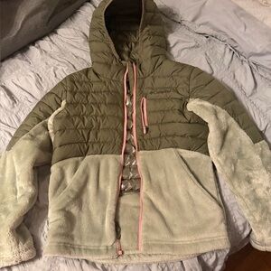 Kids Columbia Green and Cream Hooded Jacket